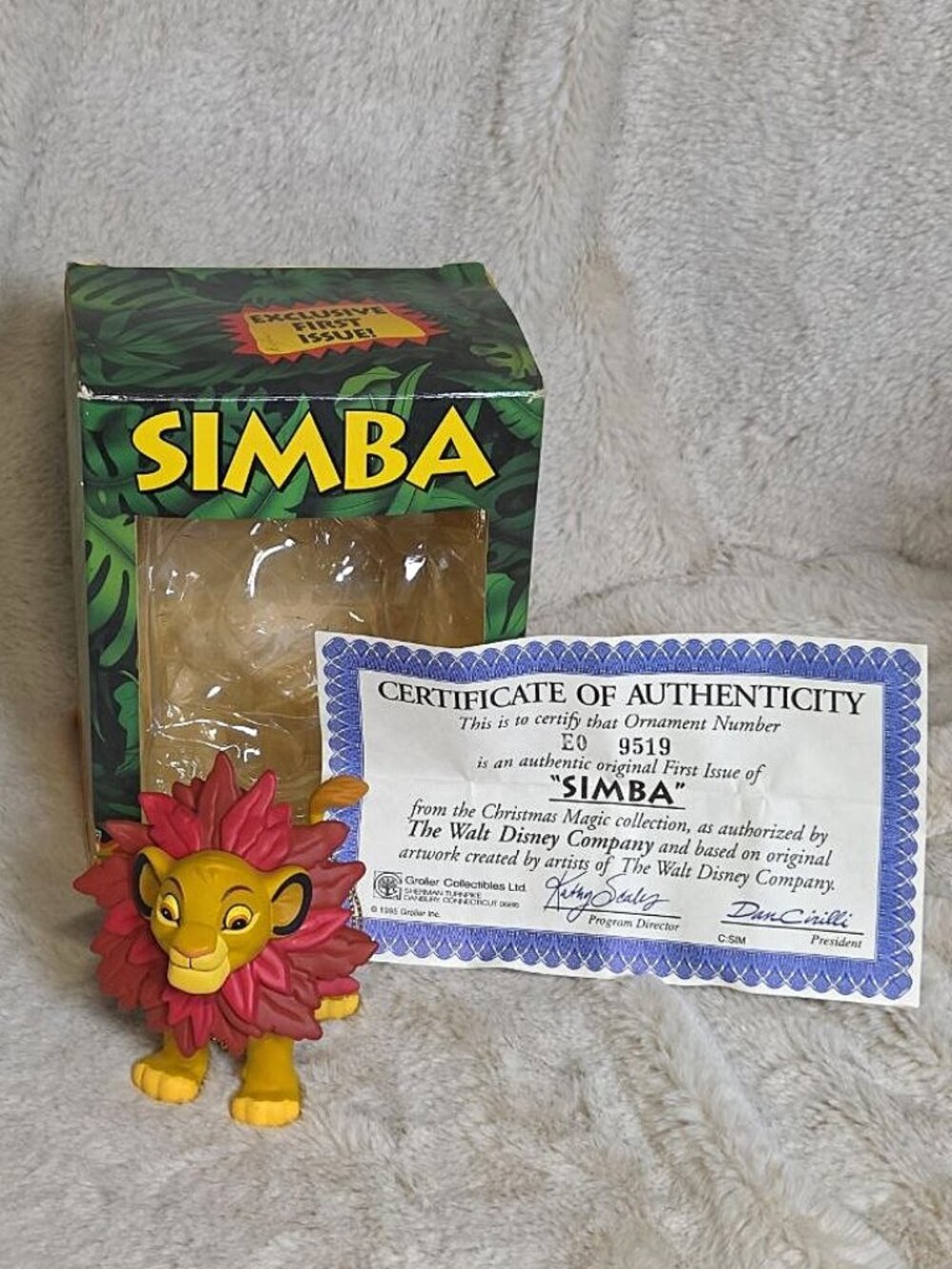 Disney Lion king Simba Christmas Ornament Grolier 1995 EXCLUSIVE 1st ISS. COA #G